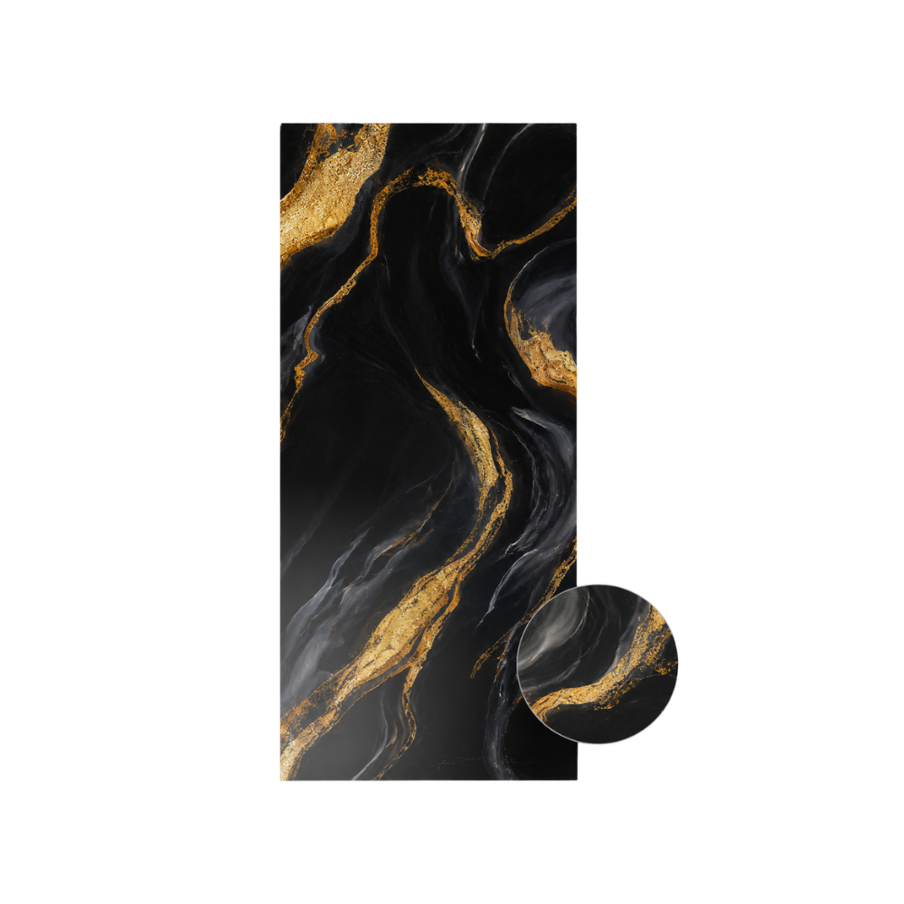 PVC-Wandpaneel - Schwarz Gold Fließmarmor - Marmoroptik - 122 × 260 cm - 1027 2