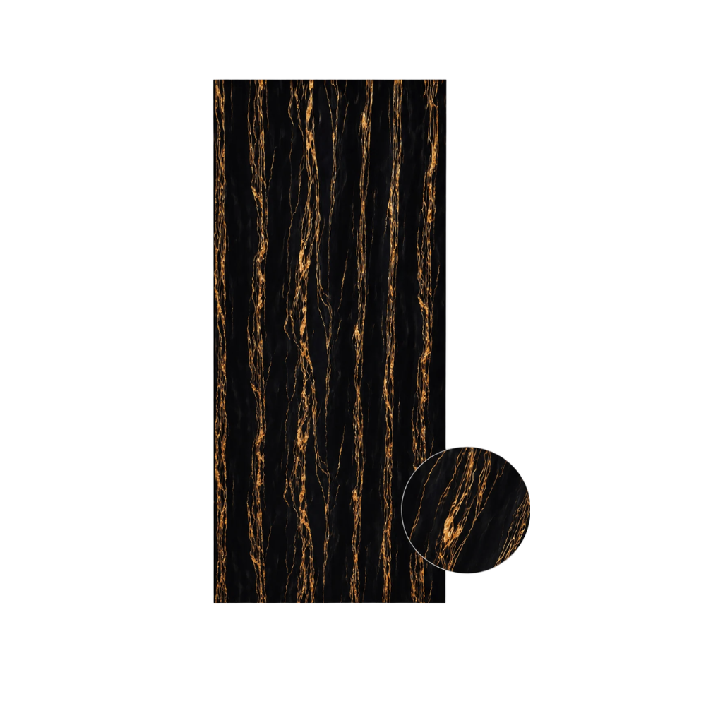 PVC-Wandpaneel - Schwarz Goldader - Marmoroptik - 122 × 244 cm - 1048 1