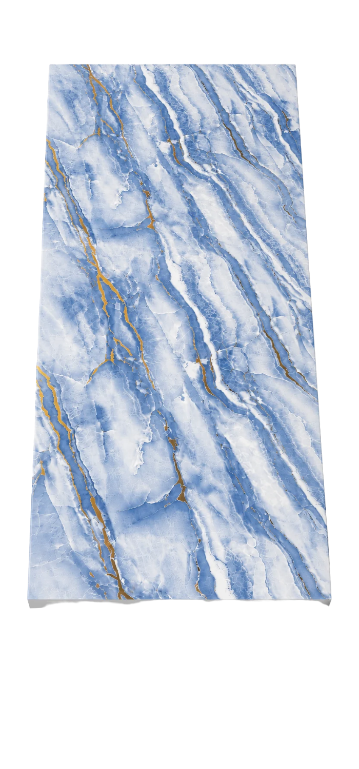PVC-Wandpaneel - Himmelblau Gold - Marmoroptik - 122 × 260 cm - 1018
