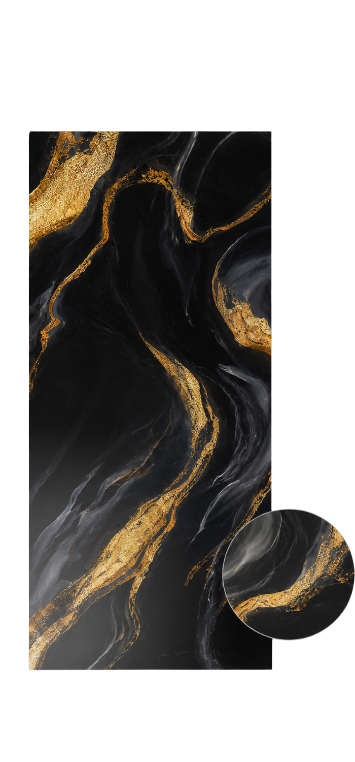 PVC-Wandpaneel - Schwarz Gold Fließmarmor - Marmoroptik - 122 × 260 cm - 1027
