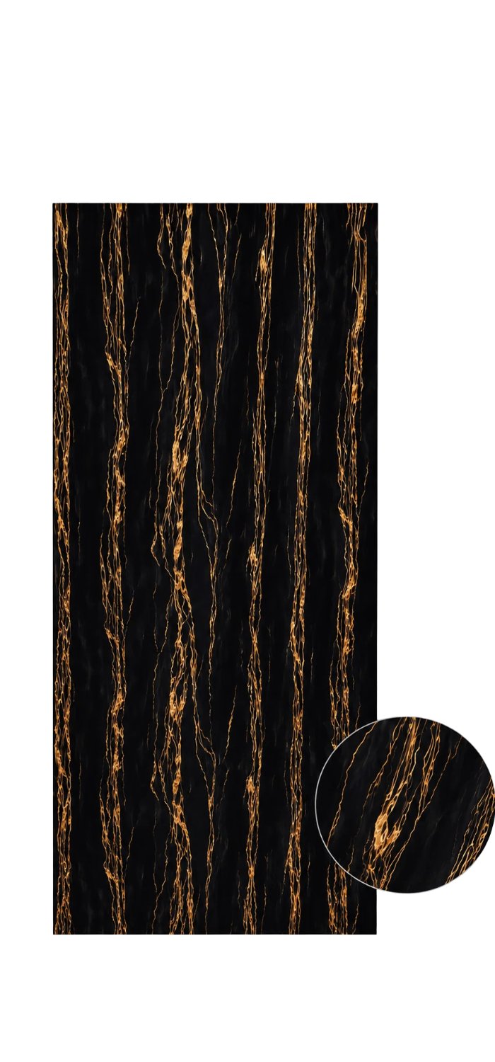 PVC-Wandpaneel - Schwarz Goldader - Marmoroptik - 122 × 244 cm - 1048