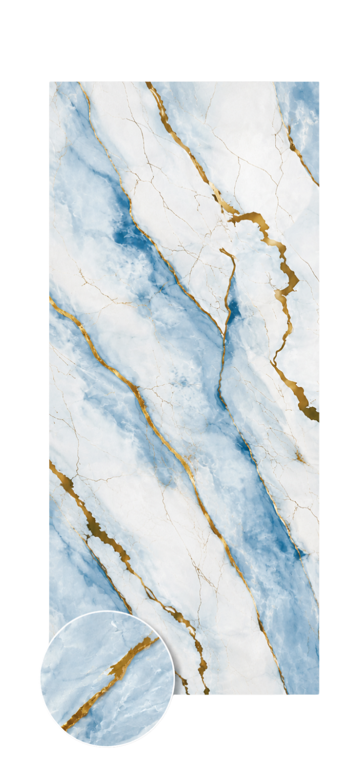 PVC-Wandpaneel - Himmel Gold Blau - Marmoroptik - 122 × 260 cm - 1045