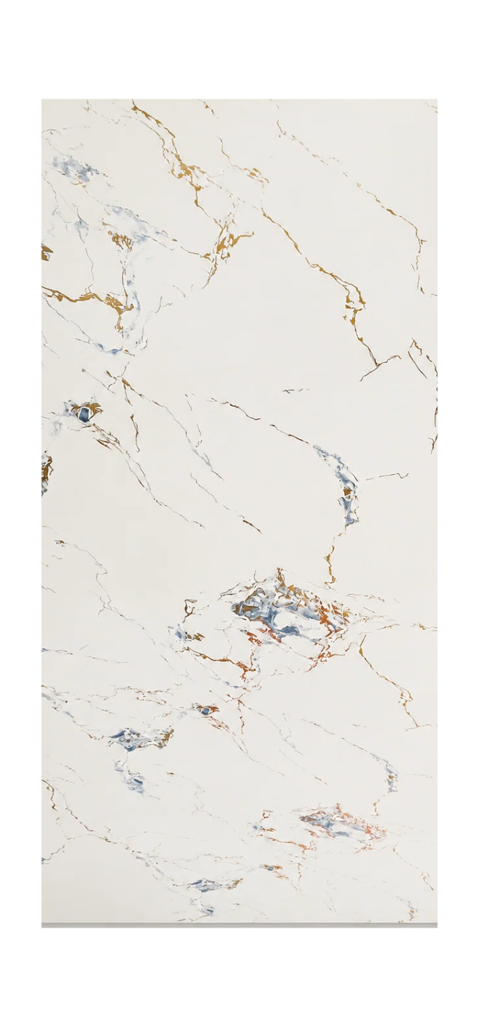 PVC-Wandpaneel - Elfenbein Blau Gold - Marmoroptik - 122 × 260 cm - 1020 1