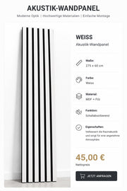 Akustik Wandpanel Weiß 275 × 60 cm