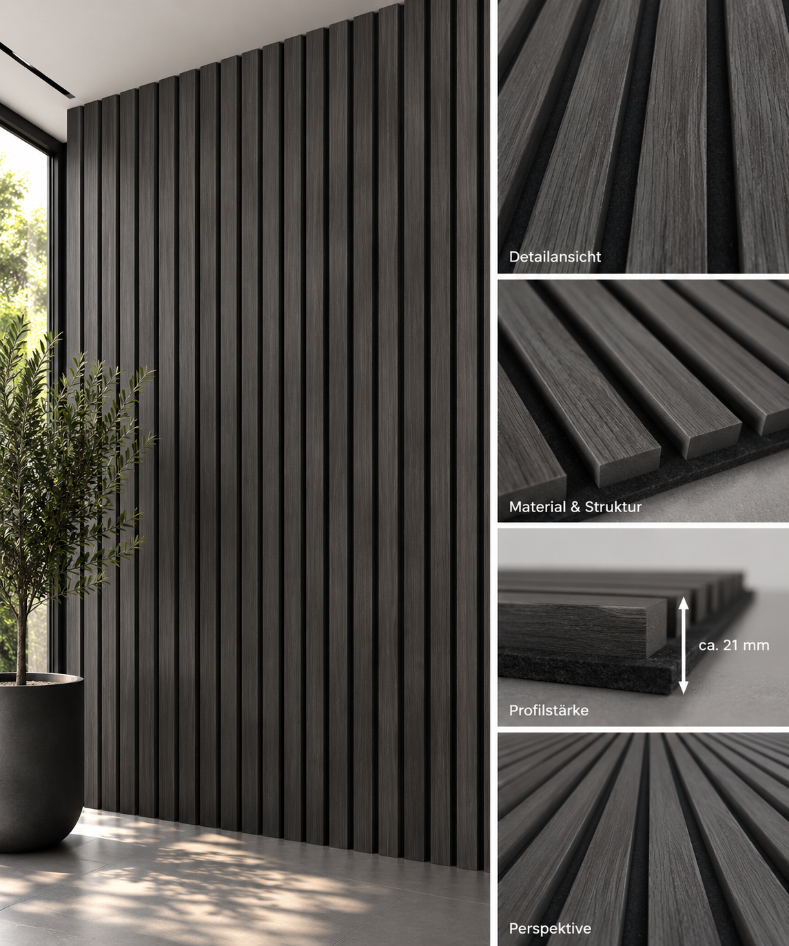 Premium Akustikpaneel Old Oak – Grauer Filz | 270 × 60