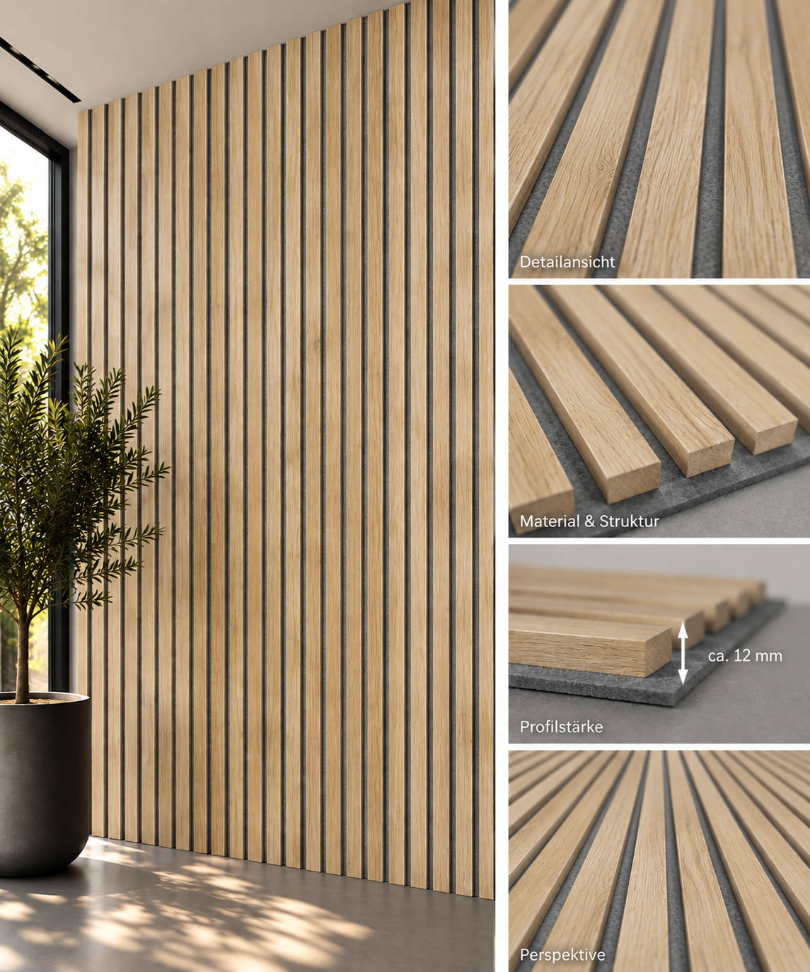 Premium Akustikpaneel A-K002 Natura Oak – Grauer Filz | 270 × 60
