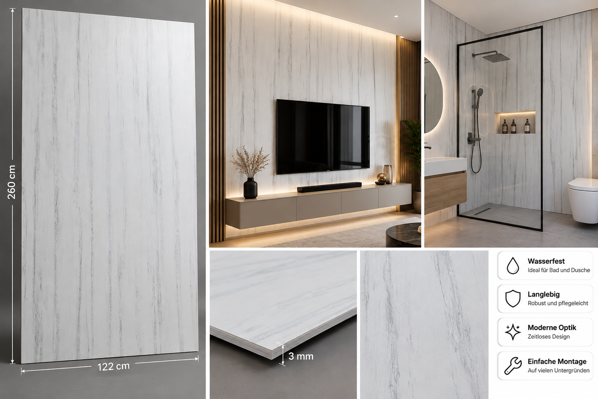 PVC-Wandpaneel - Creme Silberader - Marmoroptik - 122 × 260 cm - 1032