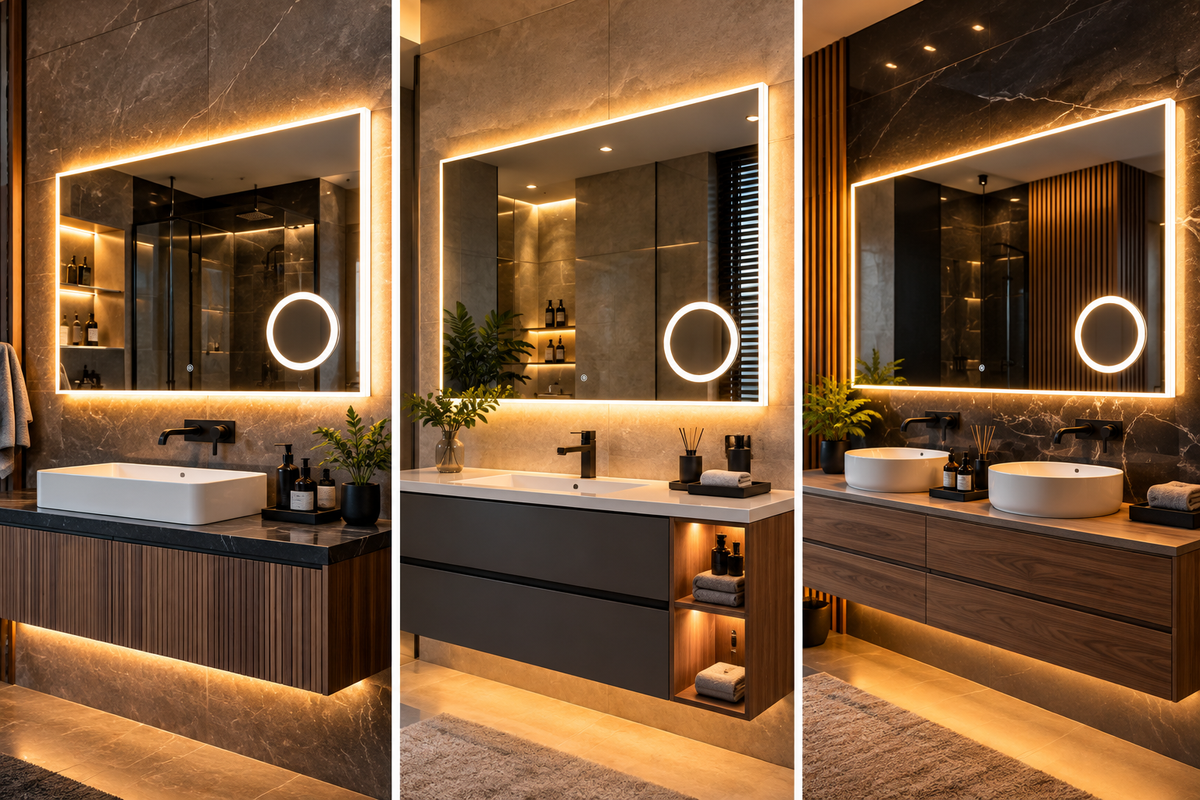 LED Spiegel - Smart Spiegel mit Touch & Uhr – Rechteckiger Badspiegel mit Hintergrundbeleuchtung