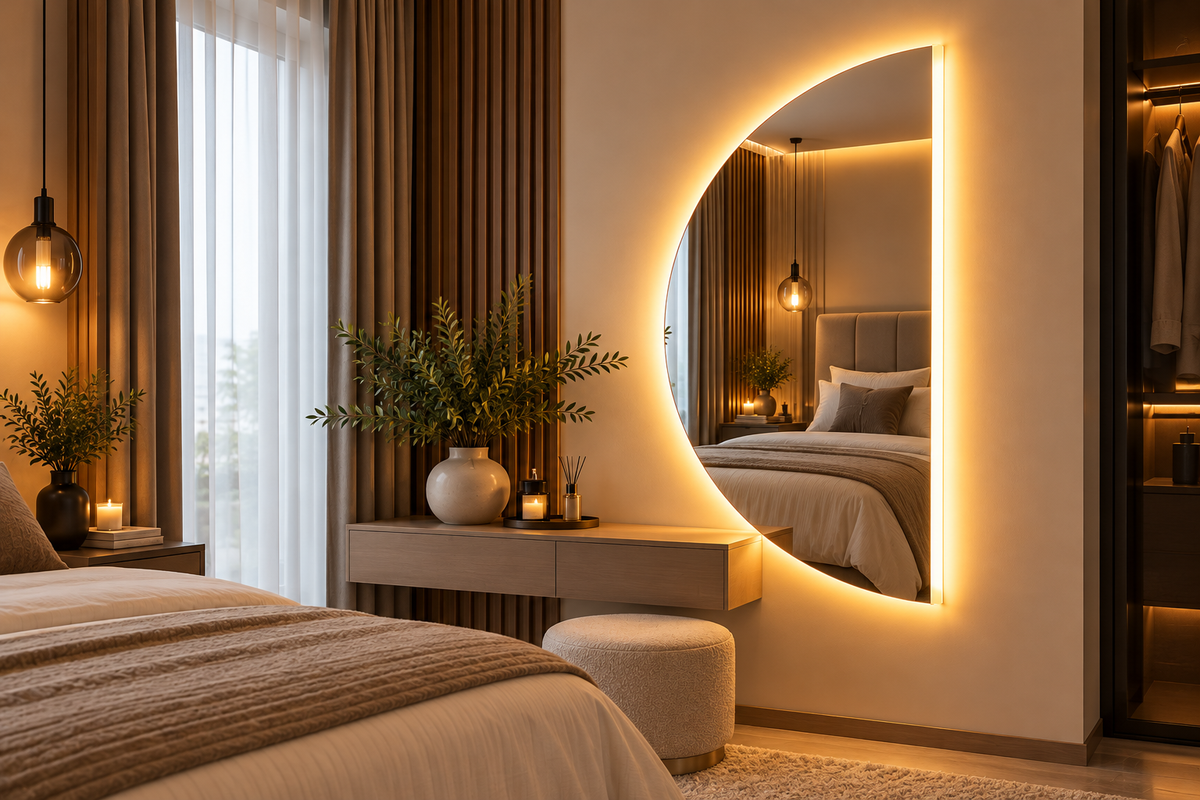 LED Spiegel - Halbmond Wandspiegel – Designer Spiegel mit Hintergrundbeleuchtung 70*140