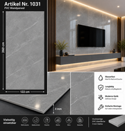 PVC-Wandpaneel - Silber Grau Marmor - Marmoroptik - 122 × 260 cm - 1040