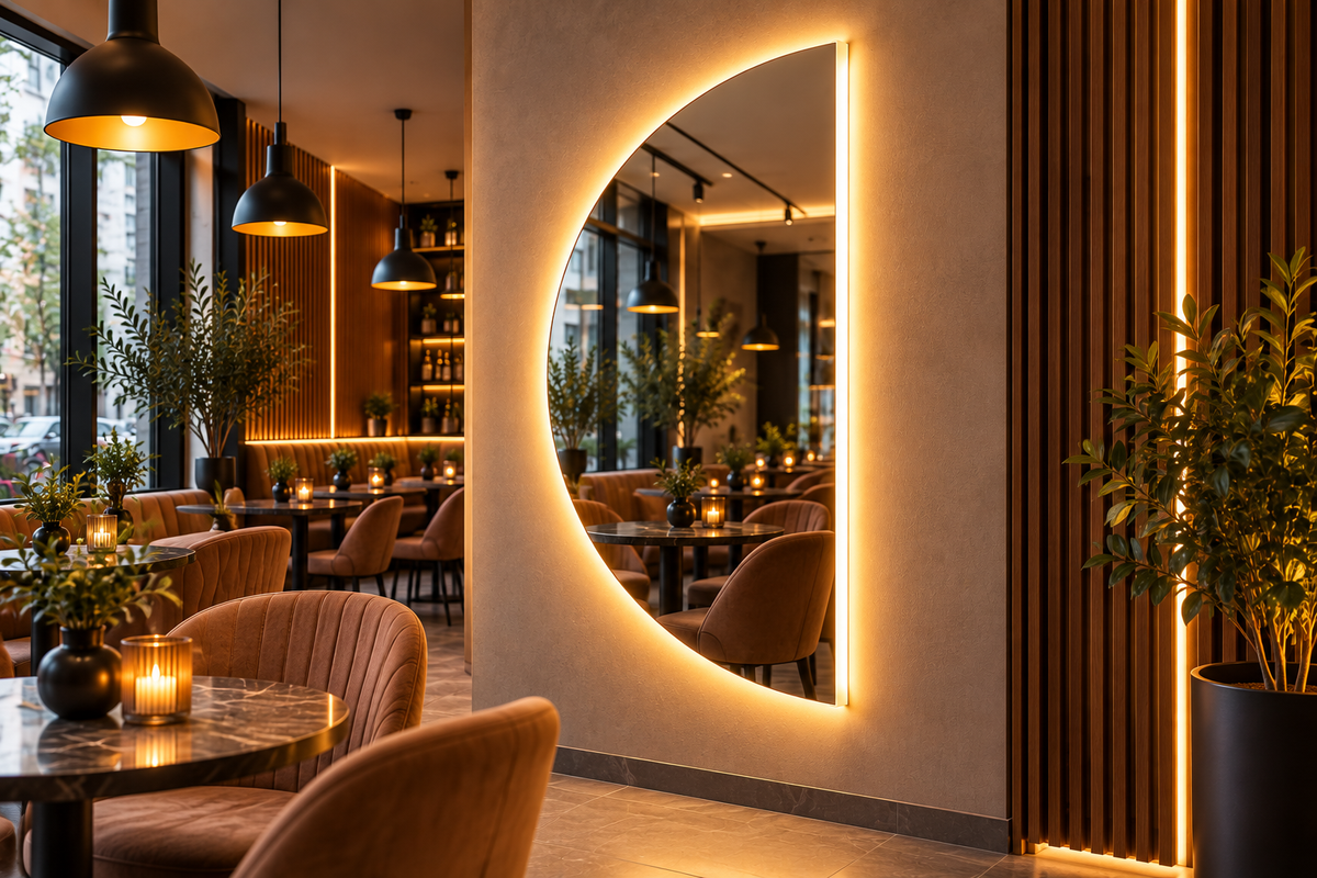 LED Spiegel - Halbmond Wandspiegel – Designer Spiegel mit Hintergrundbeleuchtung 70*140
