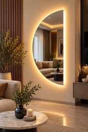 LED Spiegel - Halbmond Wandspiegel – Designer Spiegel mit Hintergrundbeleuchtung 70*140