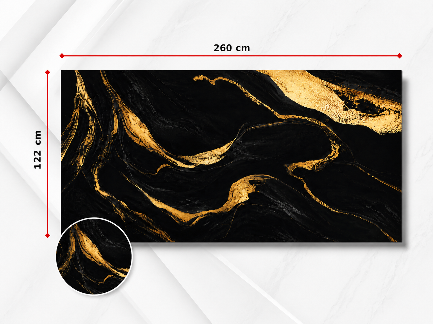 PVC-Wandpaneel - Schwarz Gold Fließmarmor - Marmoroptik - 122 × 260 cm - 1027